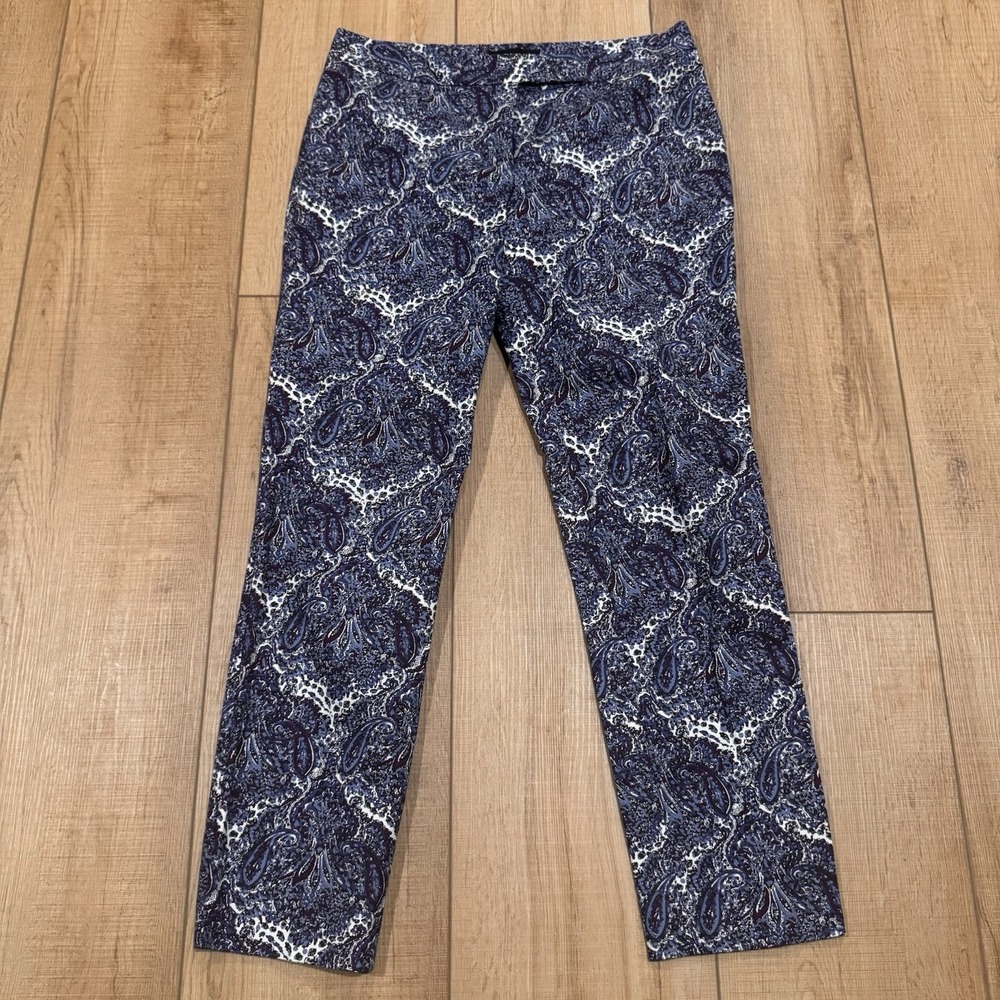 Paisley Print Straight Leg Blue Trousers Dark Academia Preppy Work Pants Women 6